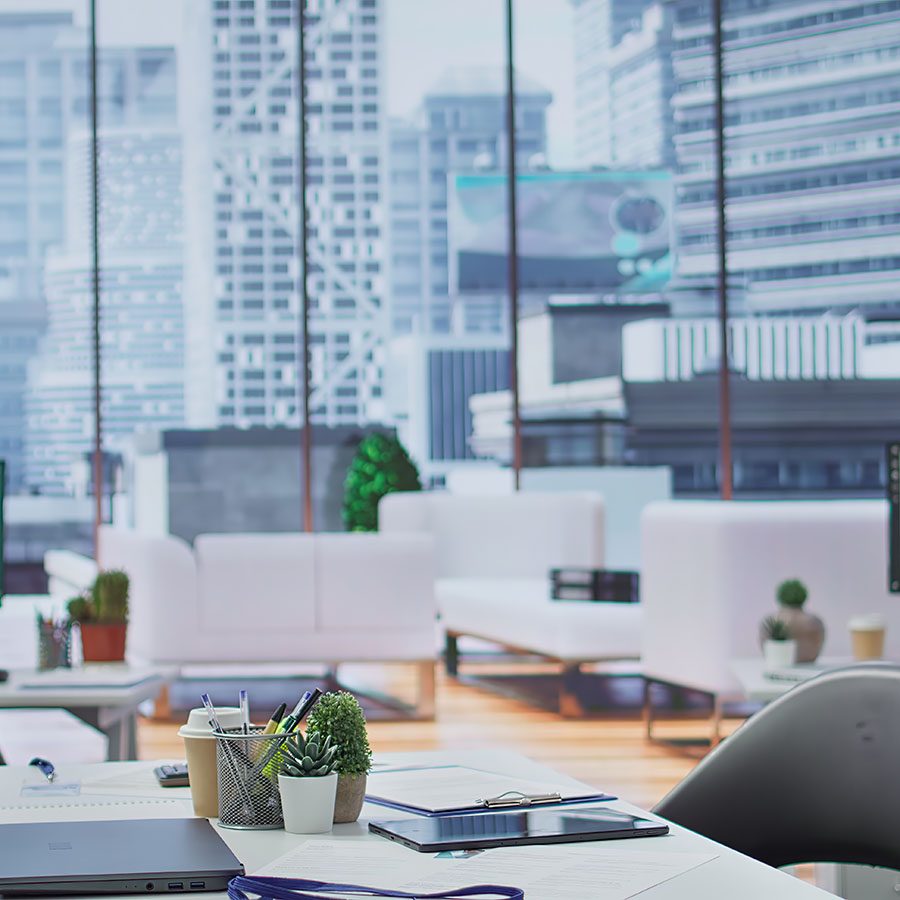 Professional high end office space with tech tools used for recruitment process Professional high end office space with tech tools used for recruitment process, supporting global business by hiring new personnel. Job interviews for career development.